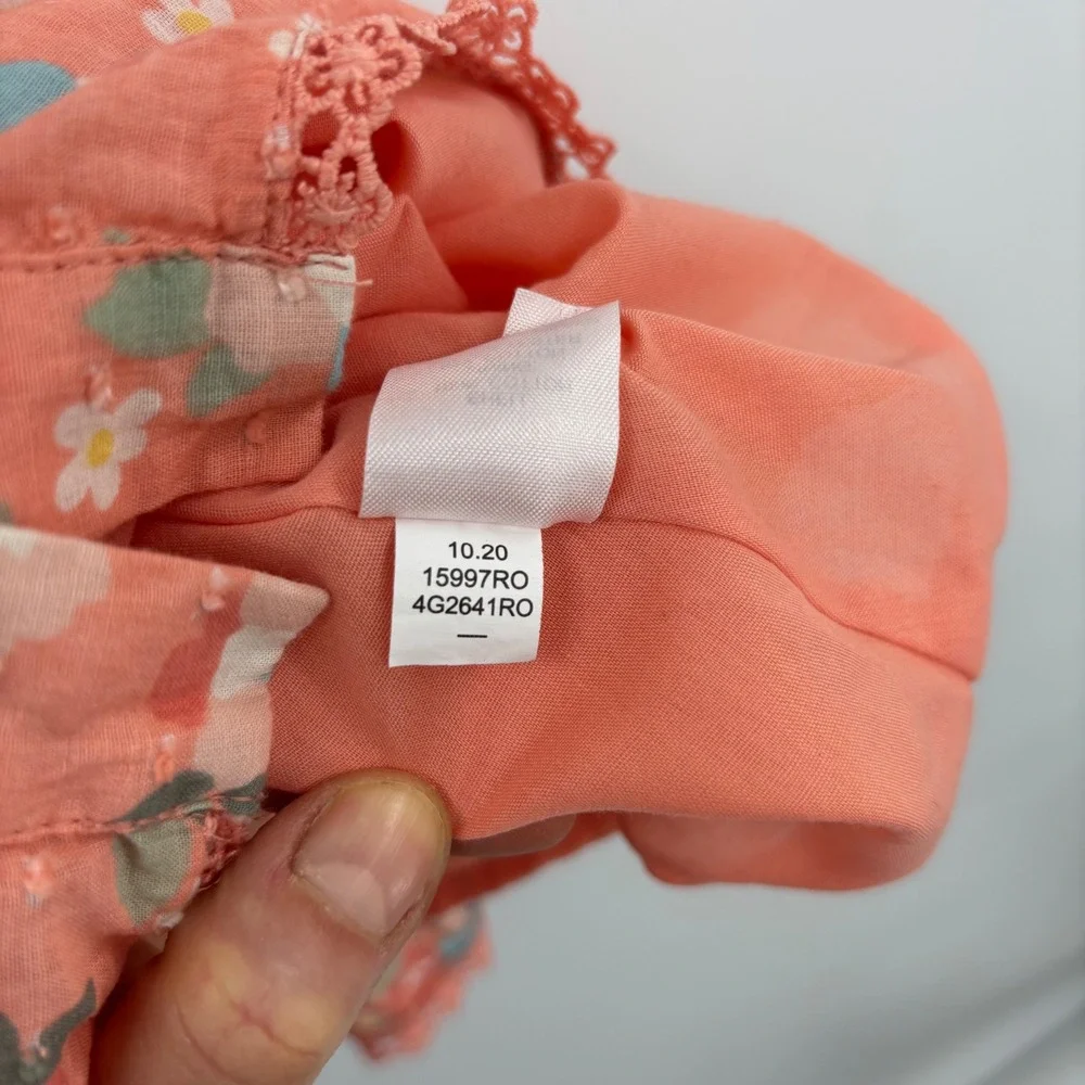 btween Girls Peach Floral Swiss Dot Ruffle Button Front‎ Tiered Dress Size 5